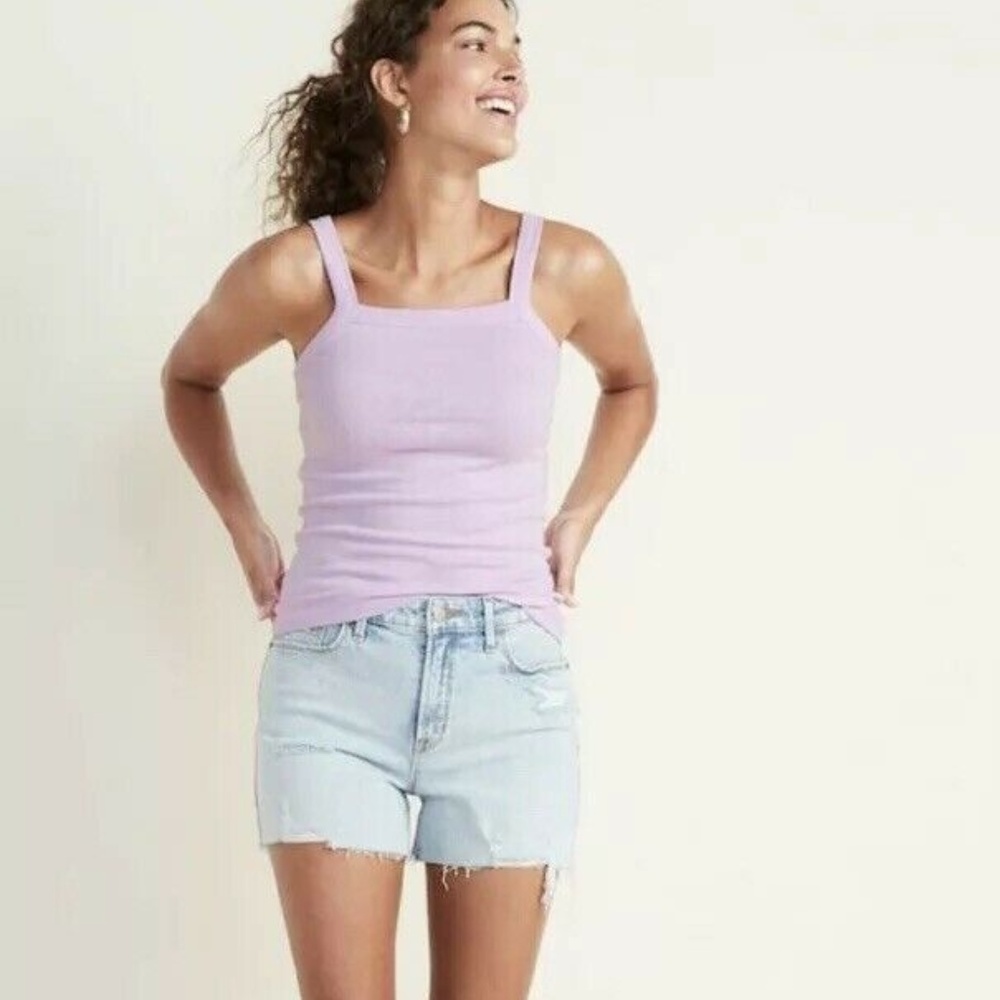 Slim-Fit Square-Neck Rib-Knit Tank for Wome